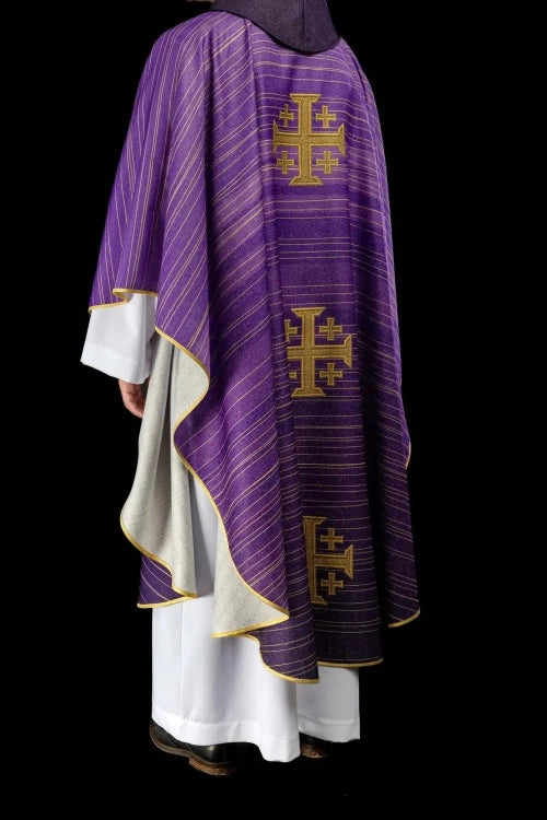 Purple Chasuble with printed Jerusalem cross - gallery view 7