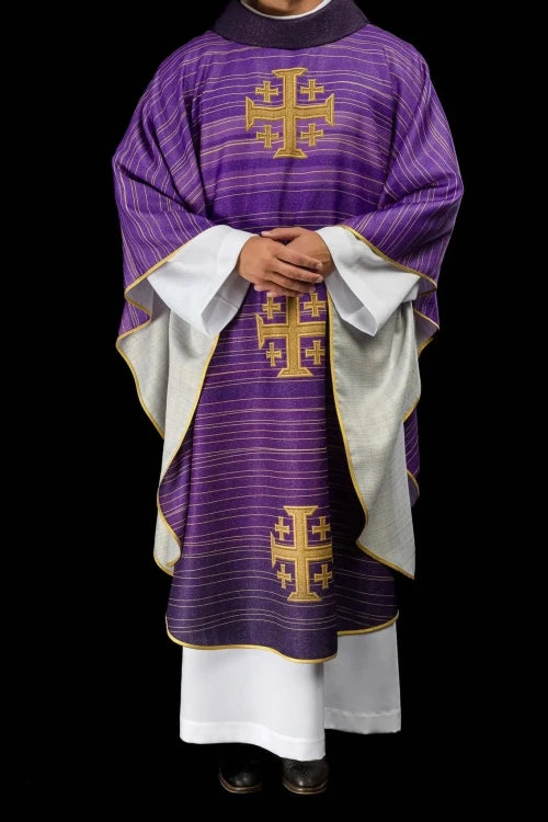 Purple Chasuble with printed Jerusalem cross - gallery view 8