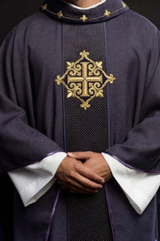 Purple Chasuble with purple cross embroidery on velvet - gallery view 1