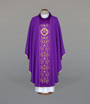 Purple Chasuble with rich embroidery on a satin panel - gallery view 1