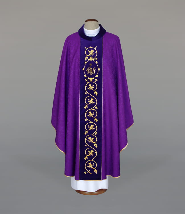 Purple Chasuble with rich embroidery on a velvet panel - gallery view 1