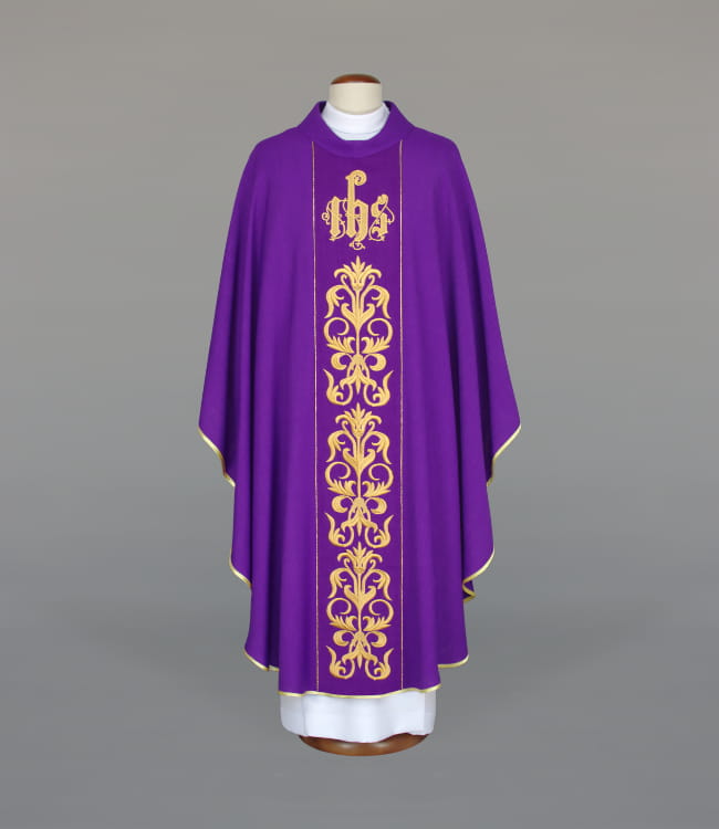 Purple Chasuble with rich liturgical embroidery - gallery view 1