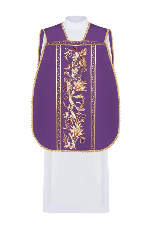 Purple Chasuble with Roman cut with IHS embroidery - gallery view 2