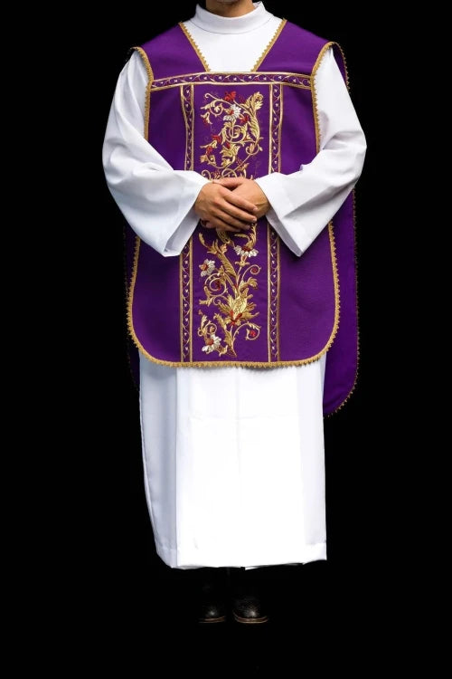 Purple Chasuble with Roman cut with IHS embroidery - gallery view 5