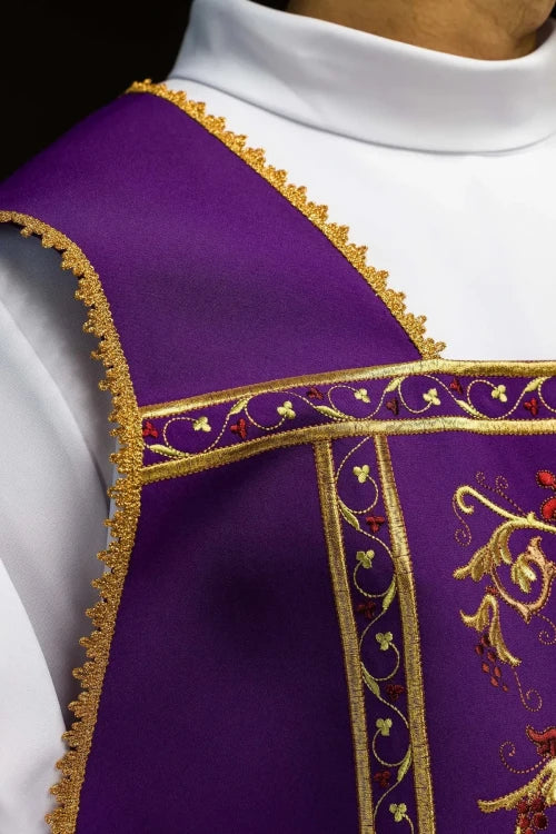 Purple Chasuble with Roman cut with IHS embroidery - gallery view 6