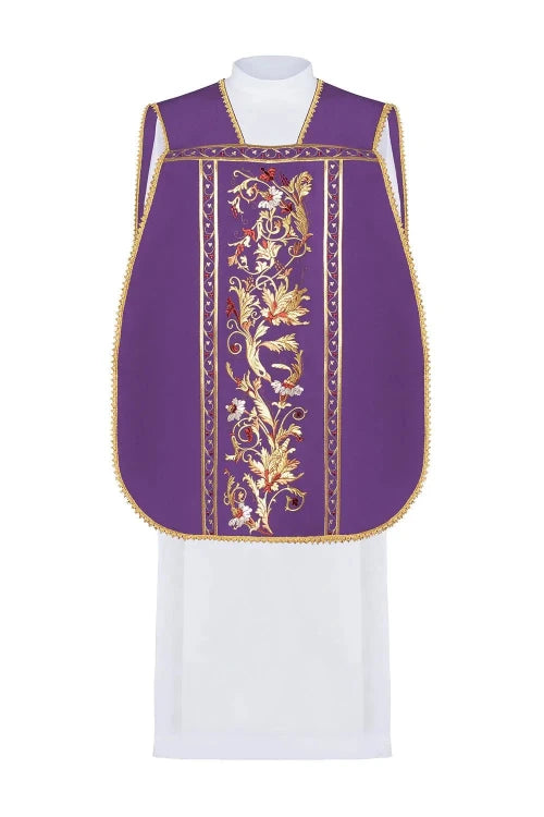 Purple Chasuble with Roman cut with the Sacred Heart of Jesus - gallery view 1