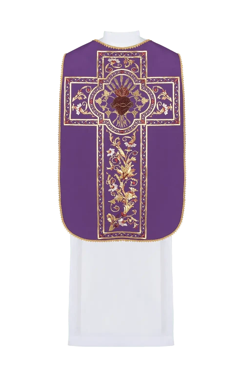 Purple Chasuble with Roman cut with the Sacred Heart of Jesus - gallery view 2