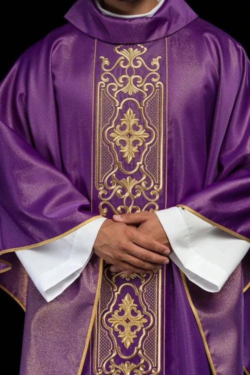 Purple Chasuble with shimmering purple embroidery - gallery view 1