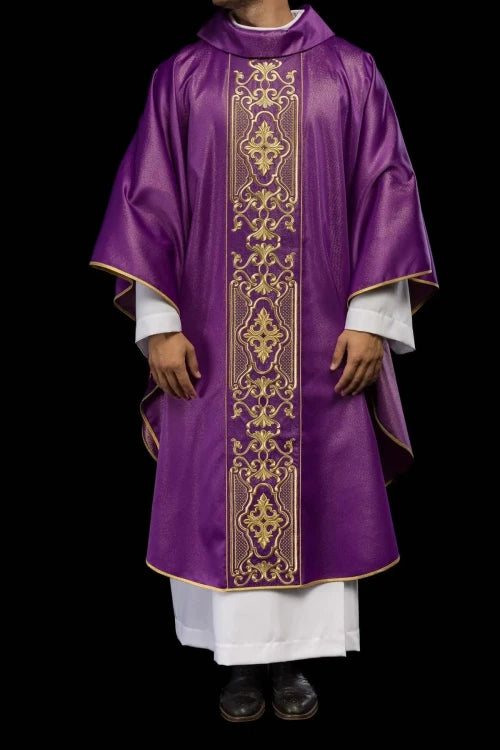 Purple Chasuble with shimmering purple embroidery - gallery view 2