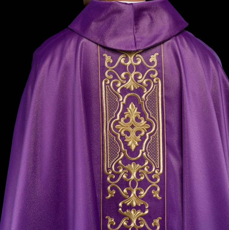 Purple Chasuble with shimmering purple embroidery - gallery view 6