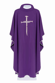 Purple Chasuble with silver cross embroidery - gallery view 1