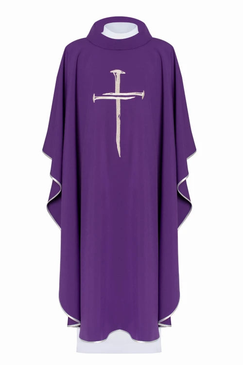 Purple Chasuble with silver cross embroidery - gallery view 1