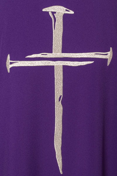 Purple Chasuble with silver cross embroidery - gallery view 2