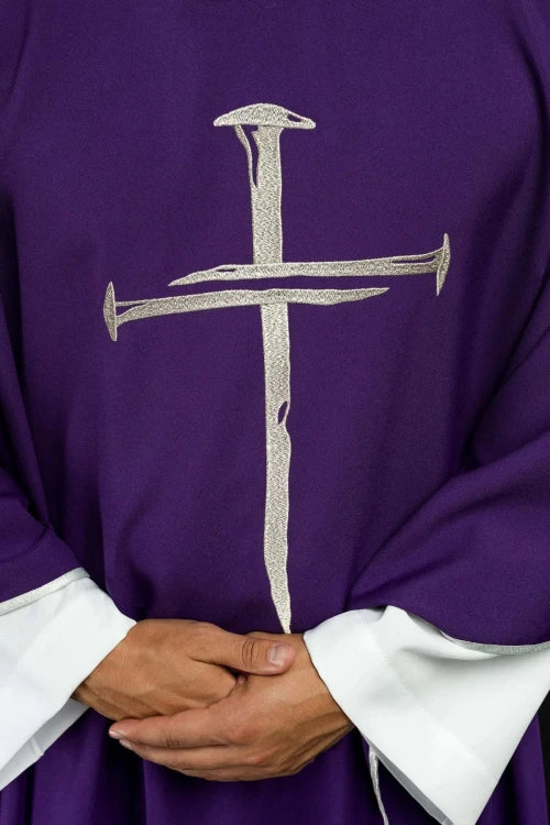 Purple Chasuble with silver cross embroidery - gallery view 5