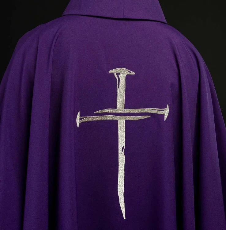 Purple Chasuble with silver cross embroidery - gallery view 9