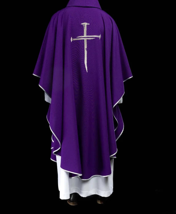 Purple Chasuble with silver cross embroidery - gallery view 10