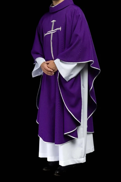 Purple Chasuble with silver cross embroidery - gallery view 11