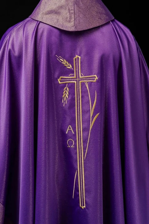 Purple Chasuble with wheat and cross embroidery - gallery view 6
