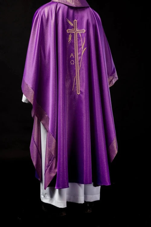 Purple Chasuble with wheat and cross embroidery - gallery view 7