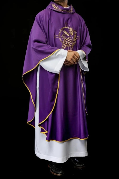 Purple Chasuble with wheat and cross embroidery - Variant II - gallery view 9