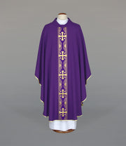 Purple Chasuble with woven band on lightweight fabric - gallery view 1