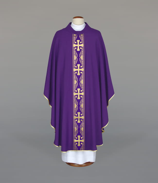 Purple Chasuble with woven band on lightweight fabric - gallery view 1
