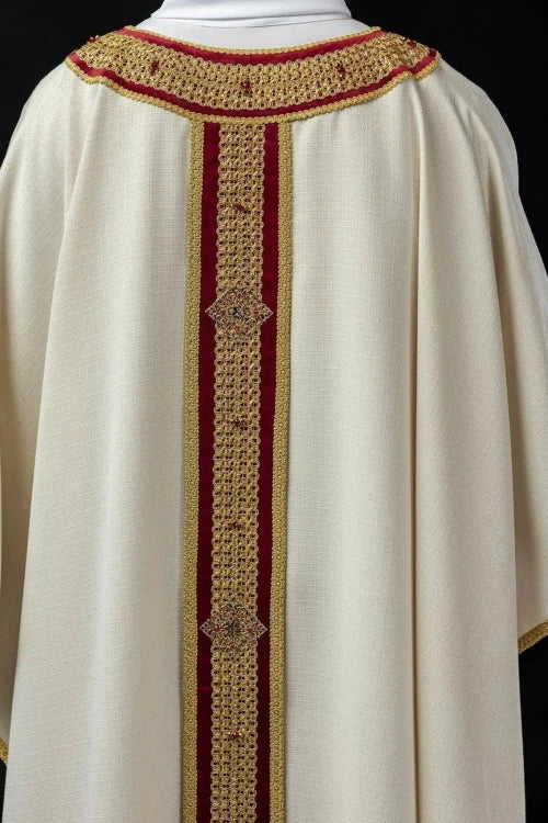 Ecru Chasuble with hand-finished natural-stone decoration — additional view