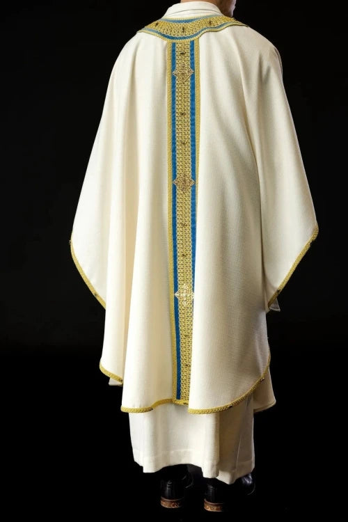 Ecru Chasuble with hand-finished natural-stone decoration – Variant II — vestment detail