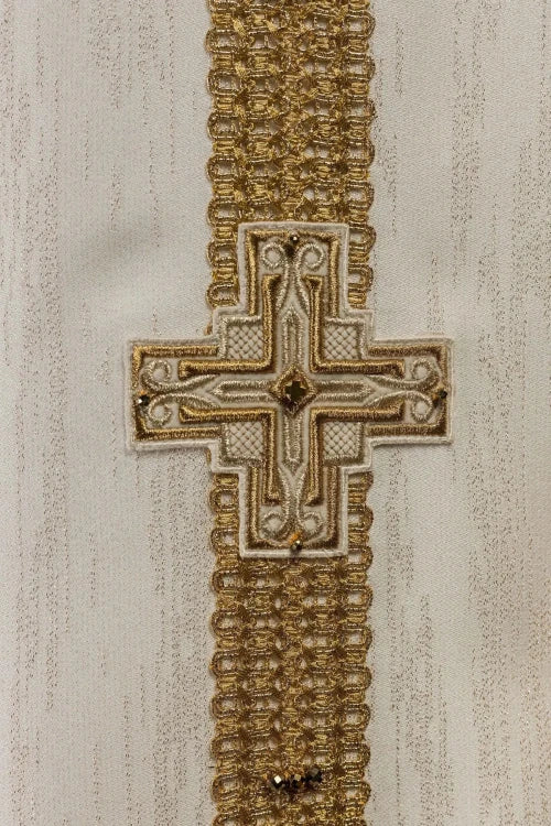 Ecru Chasuble with hand-finished natural-stone decoration – Variant III — back view