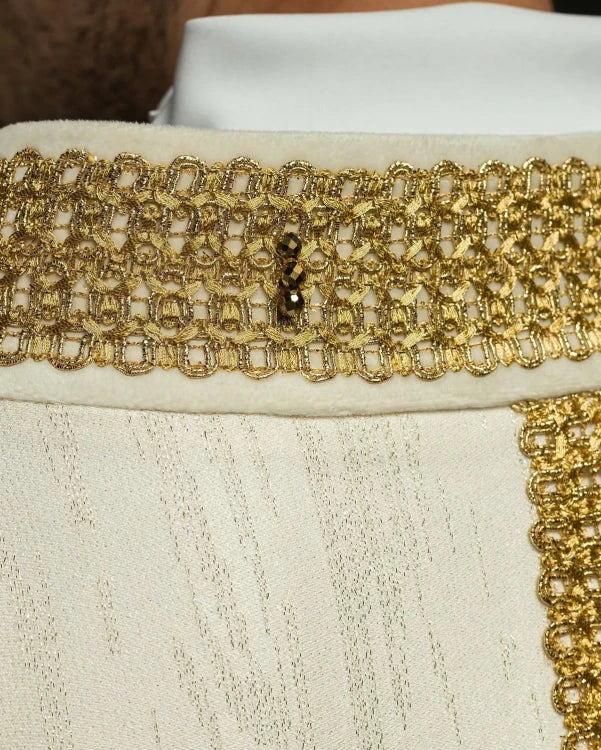 Ecru Chasuble with hand-finished natural-stone decoration – Variant III — gallery view 11
