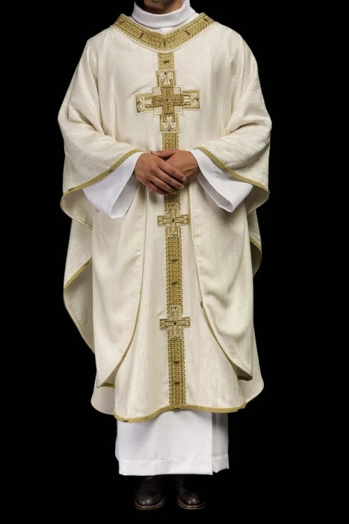 Ecru Chasuble with hand-finished natural-stone decoration – Variant III — gallery view 14