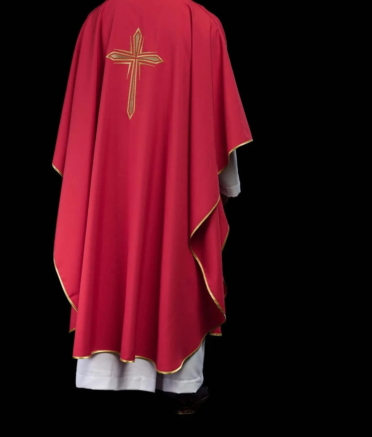 Red Chasuble with Embroidered Cross Design — back view