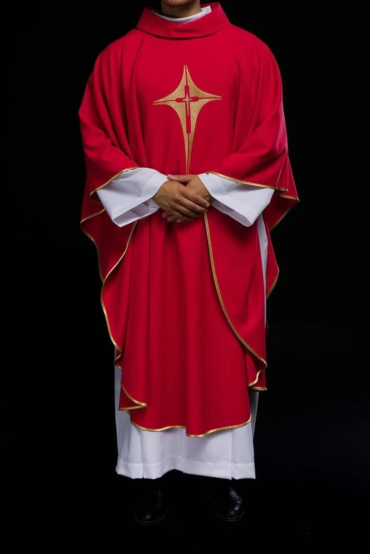 Red Chasuble with Embroidered Cross Motif — full view
