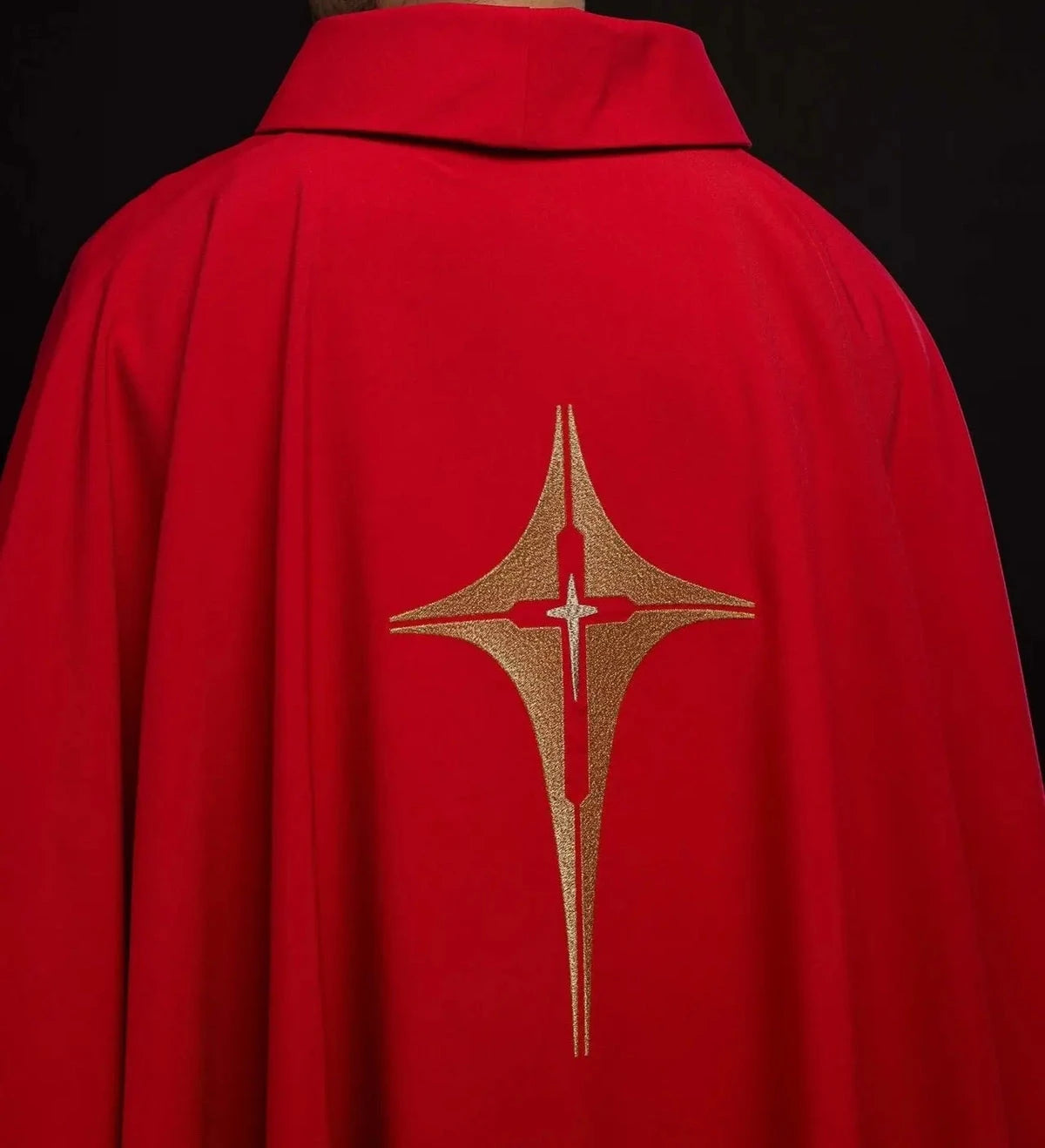 Red Chasuble with Embroidered Cross Motif — back view