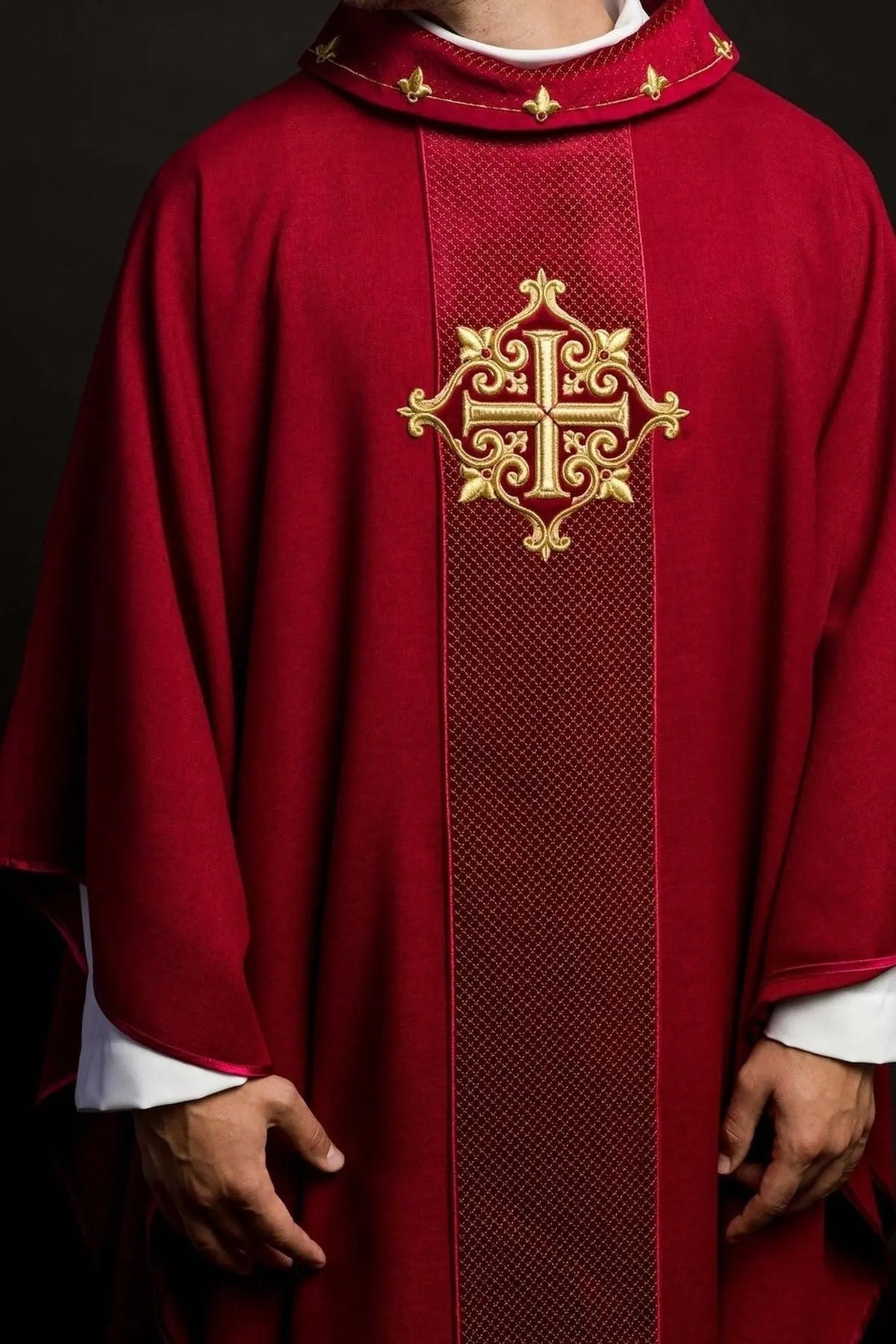 Red Chasuble Embroidered on Velvet with Red Cross — product view