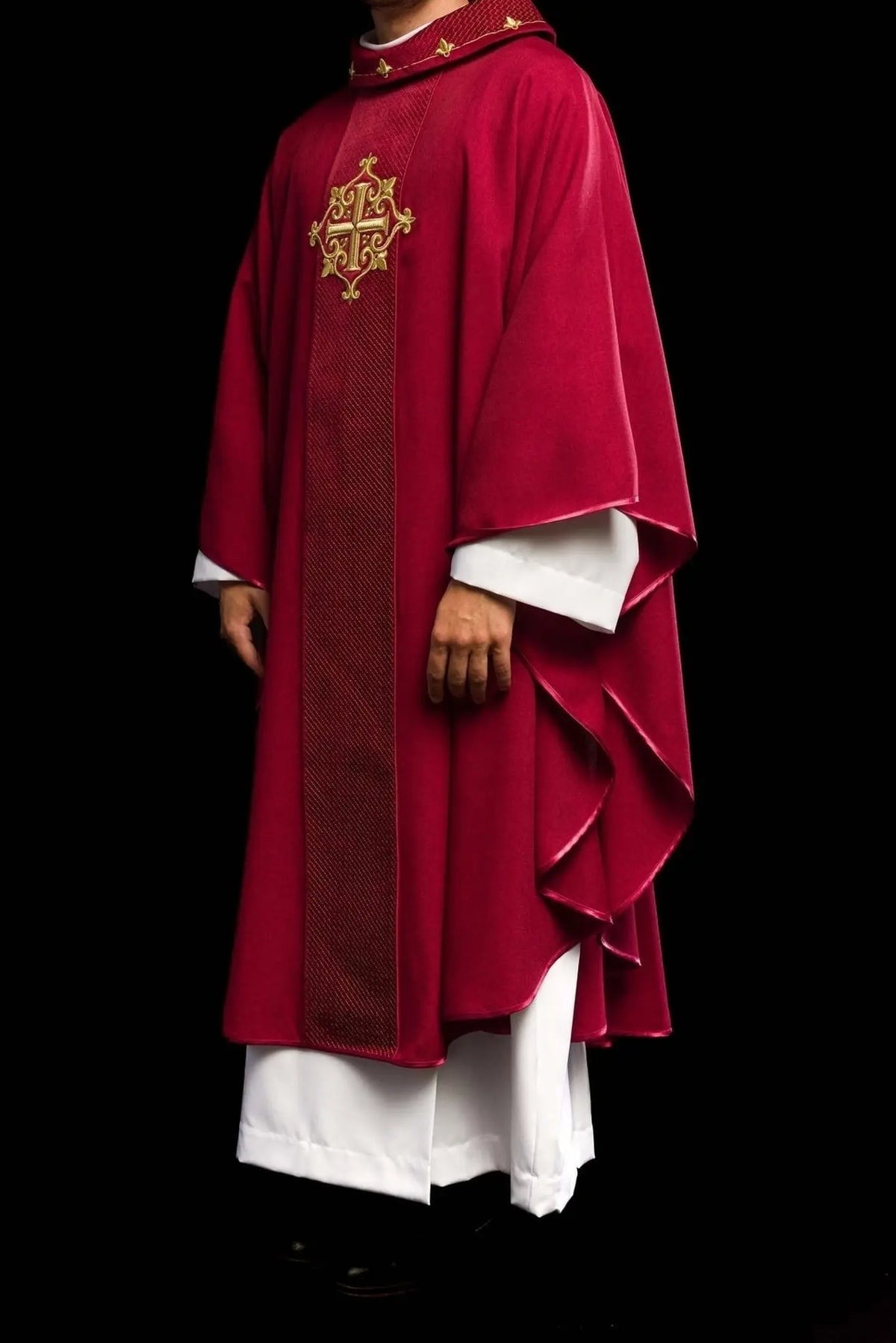 Red Chasuble Embroidered on Velvet with Red Cross — full view