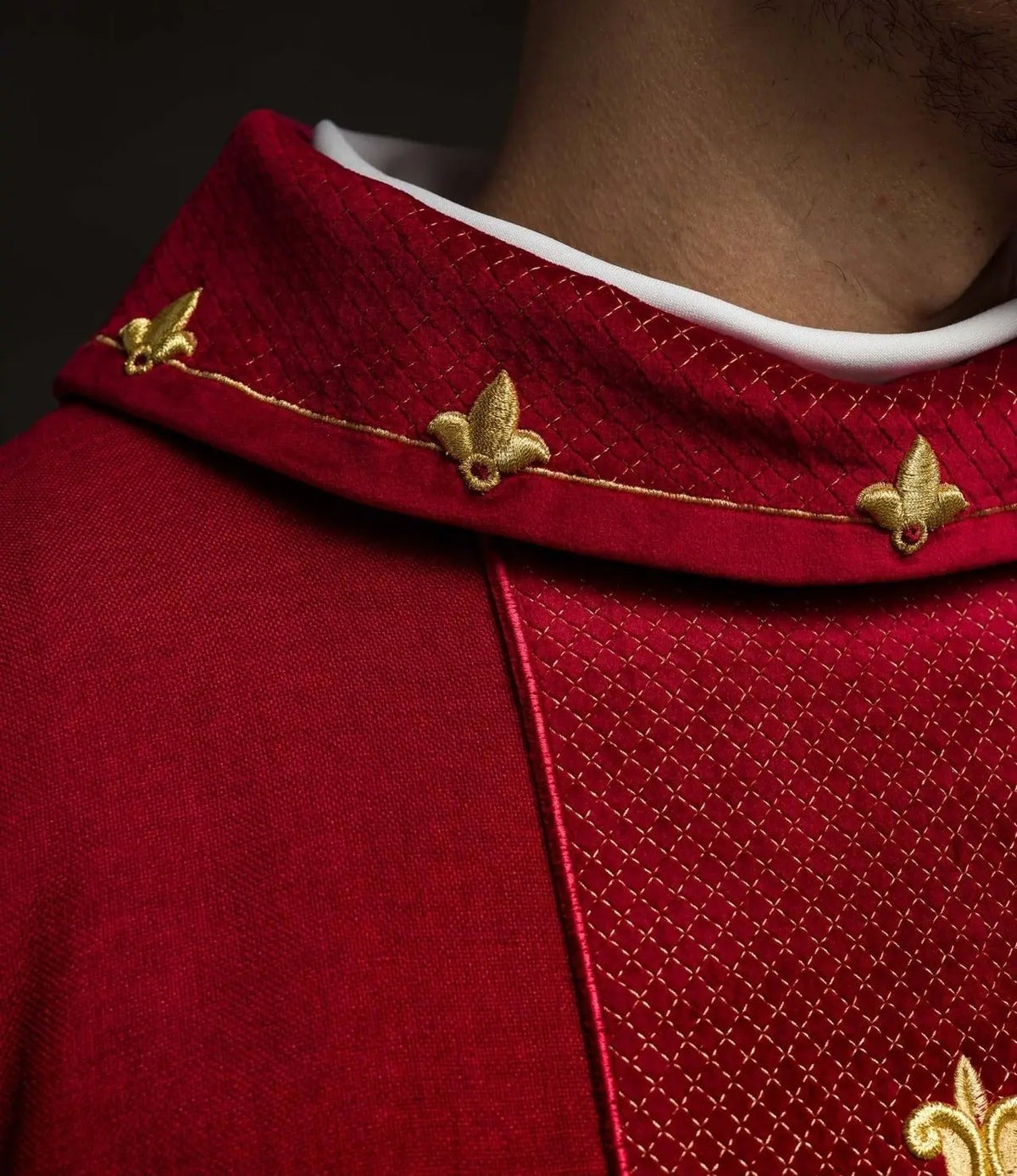 Red Chasuble Embroidered on Velvet with Red Cross — front view
