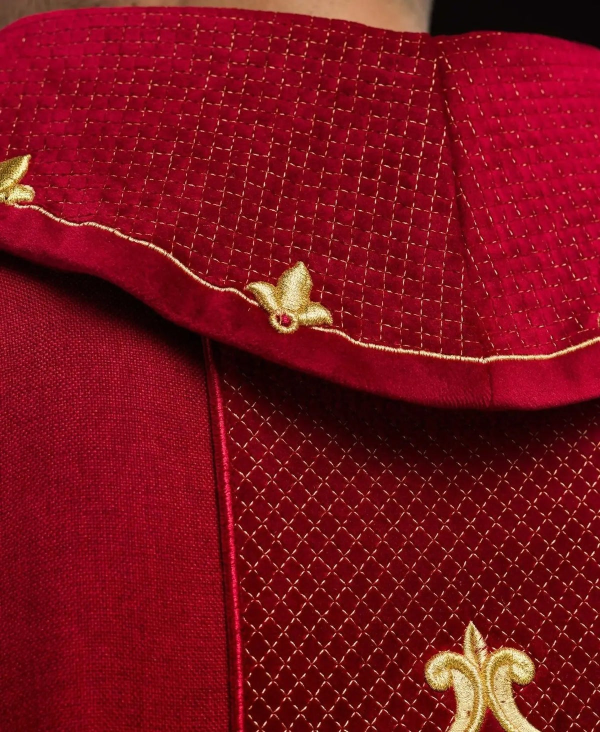 Red Chasuble Embroidered on Velvet with Red Cross — back view