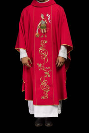 Red Chasuble with Embroidered Saint Florian Image — product view