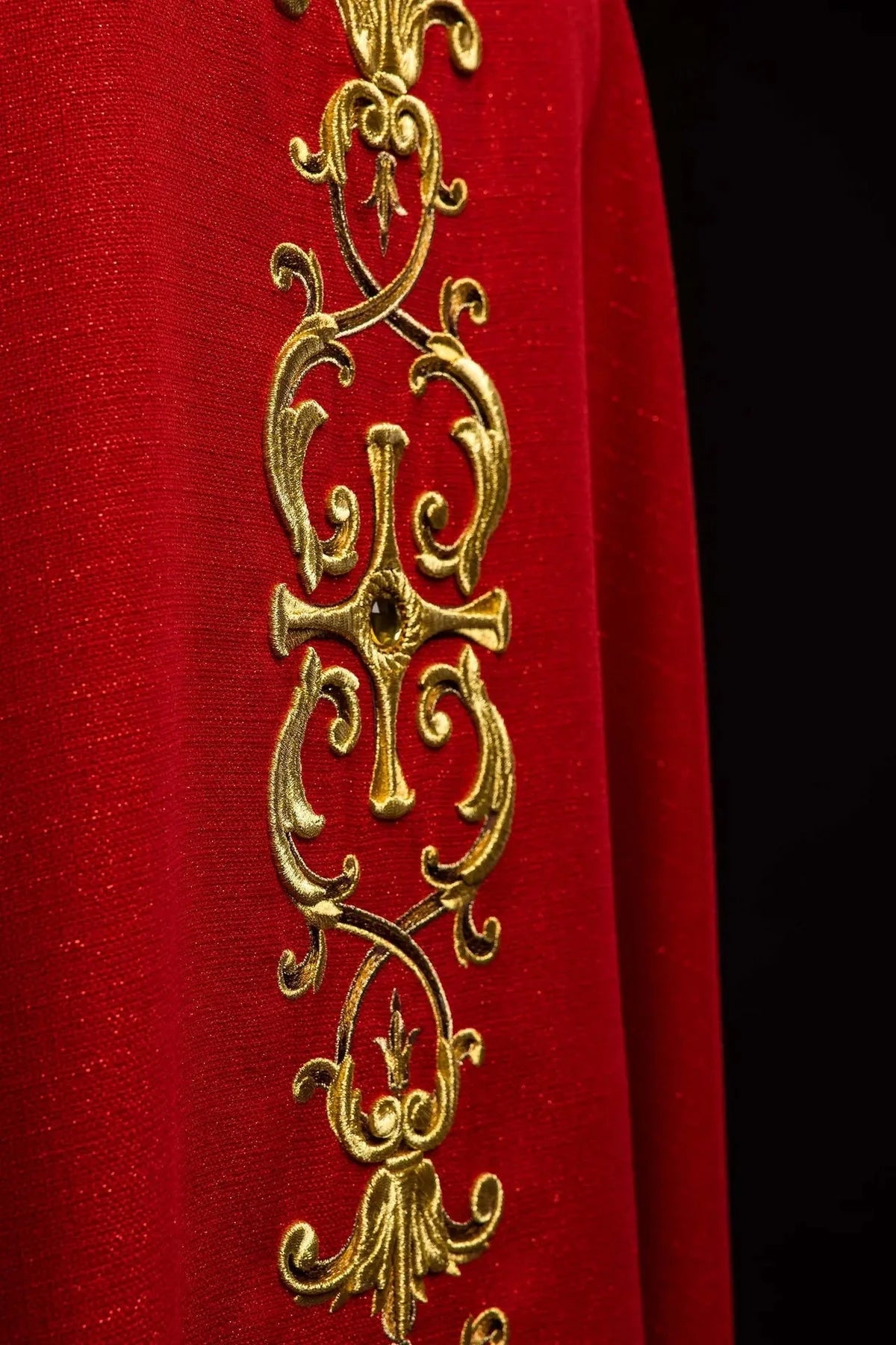 Red Chasuble with Embroidered Saint Paul Image — symbol detail
