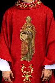Red Chasuble with Embroidered Saint Peter Image — product view