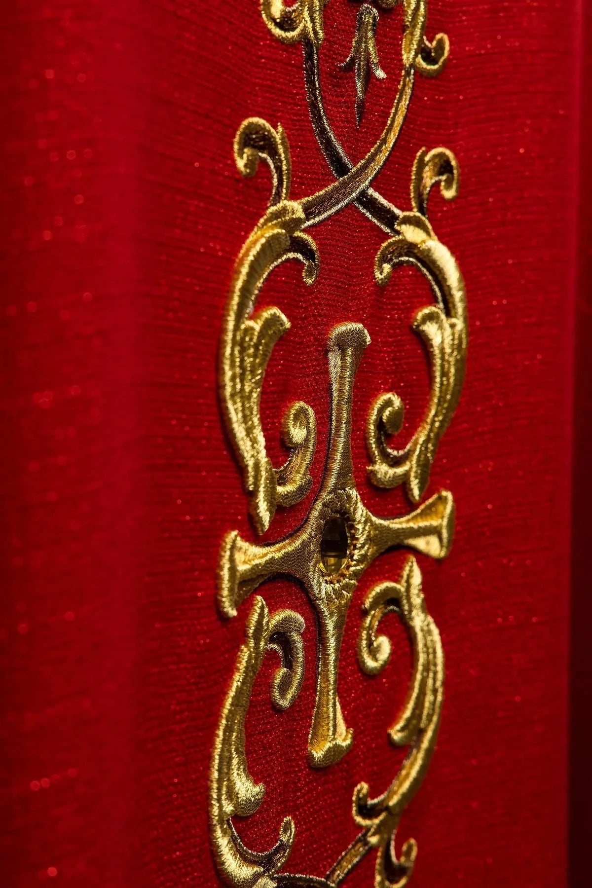 Red Chasuble with Embroidered Saint Peter Image — symbol detail