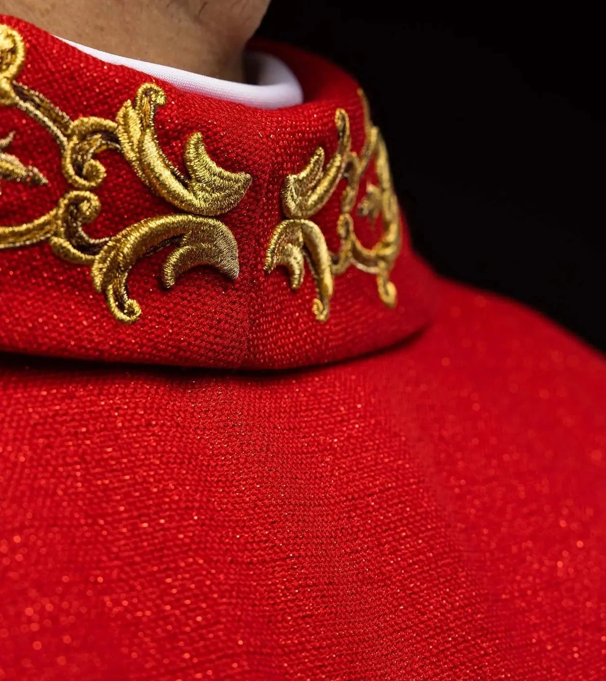 Red Chasuble with Embroidered Saint Peter Image — front view