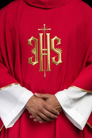 Red Chasuble with Gold-Colored IHS Motif — product view