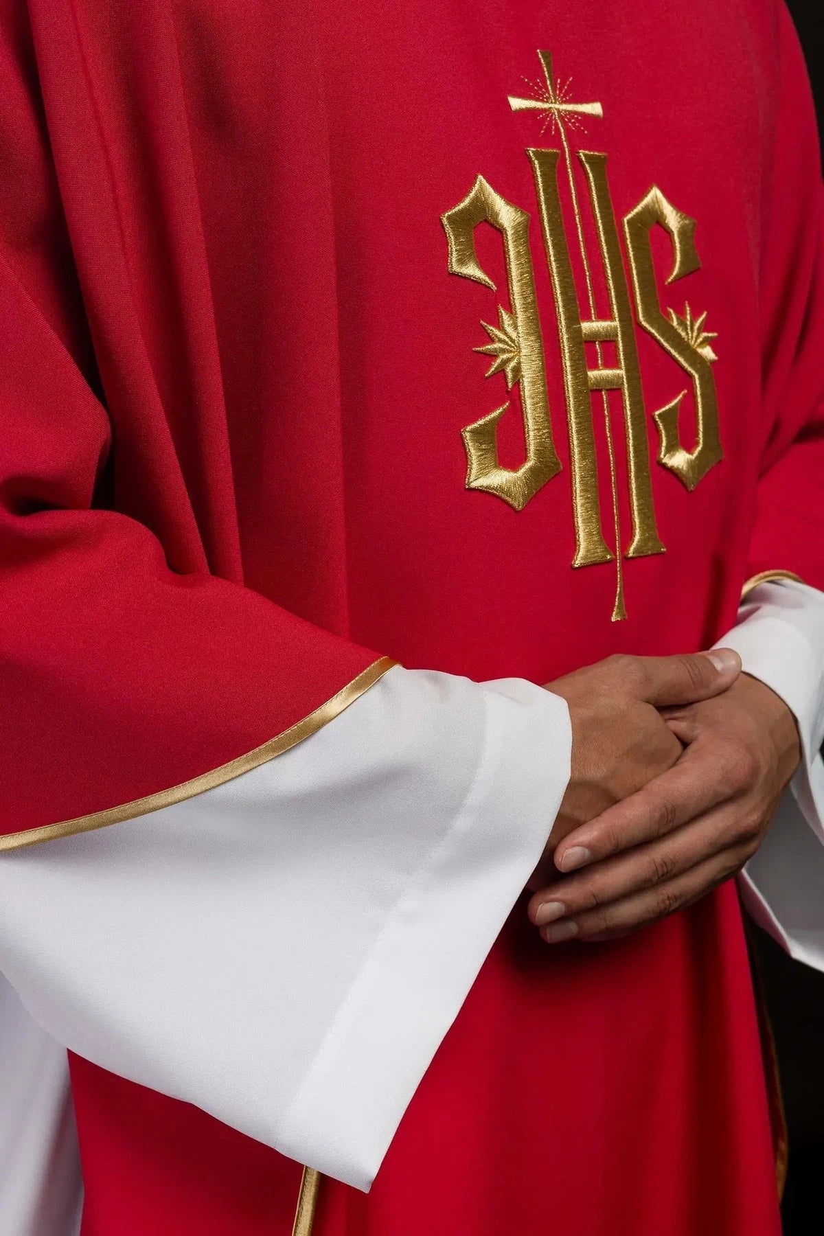 Red Chasuble with Gold-Colored IHS Motif — symbol detail