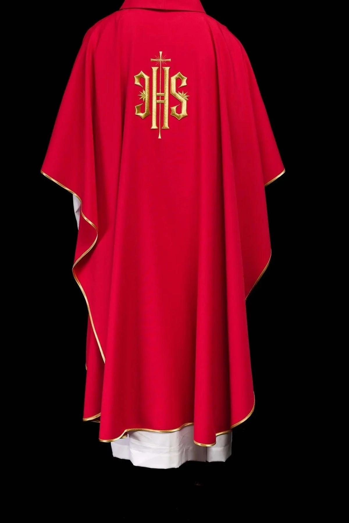 Red Chasuble with Gold-Colored IHS Motif — front view