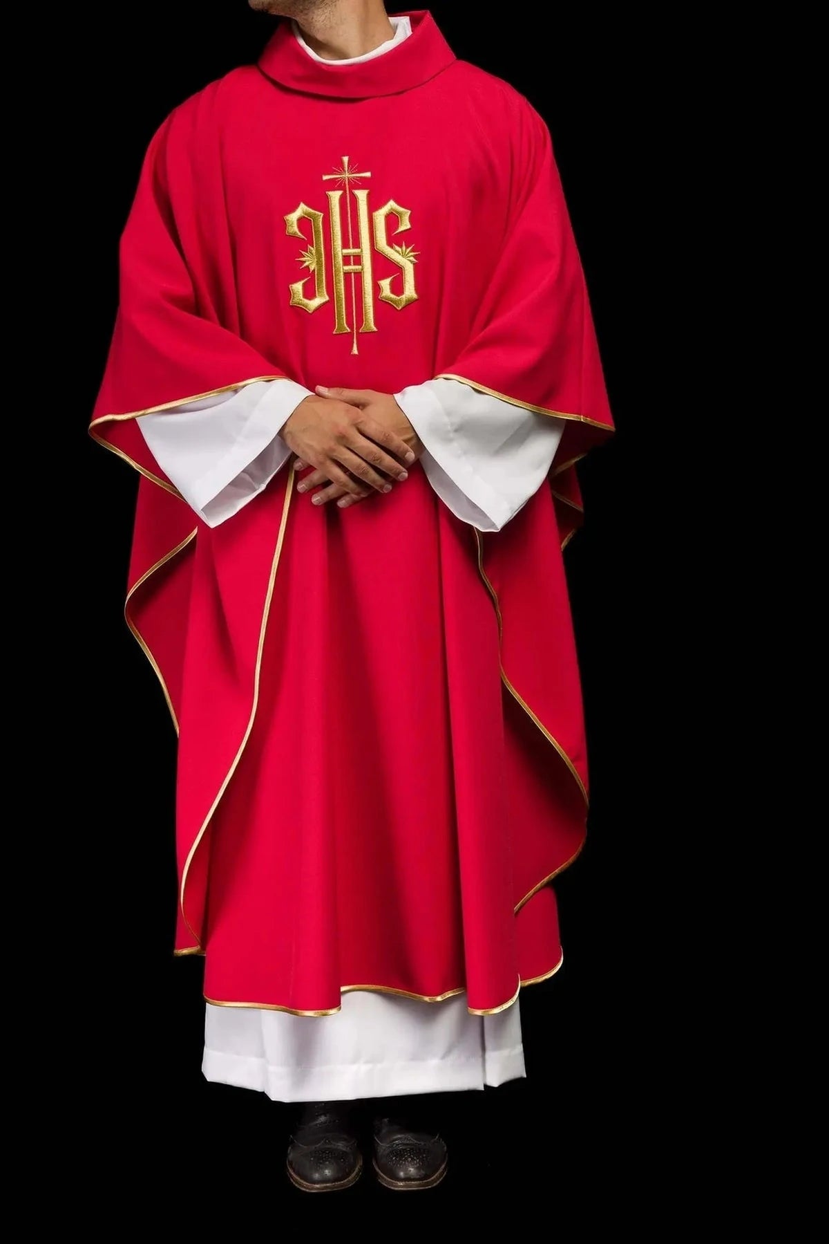 Red Chasuble with Gold-Colored IHS Motif — back view