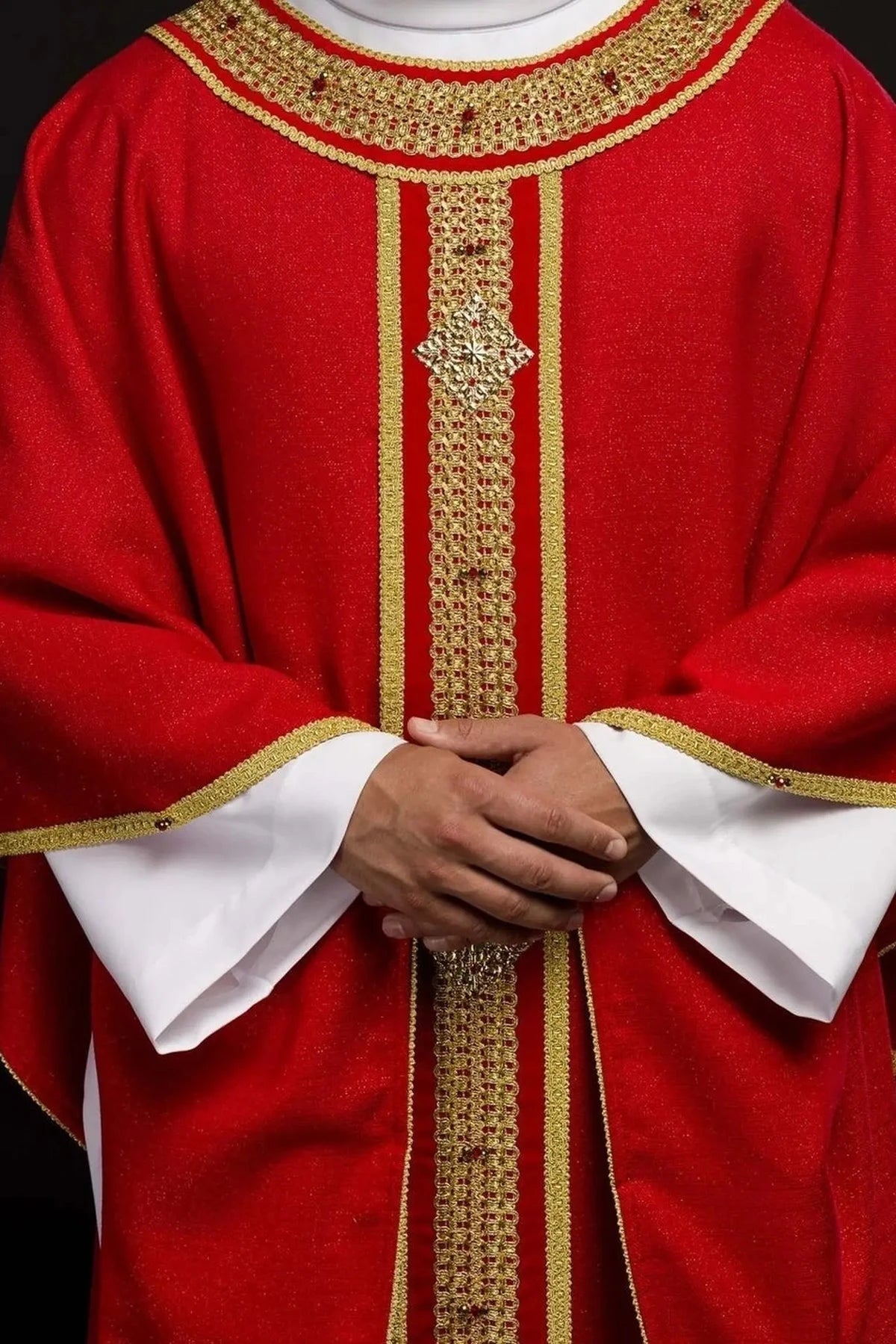 Red Chasuble Hand-Decorated with Natural Stones — product view