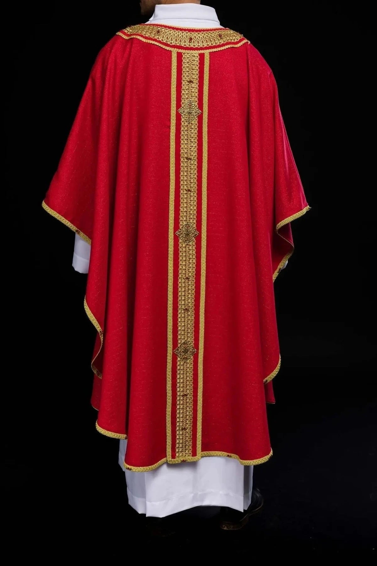 Red Chasuble Hand-Decorated with Natural Stones — detail view 14