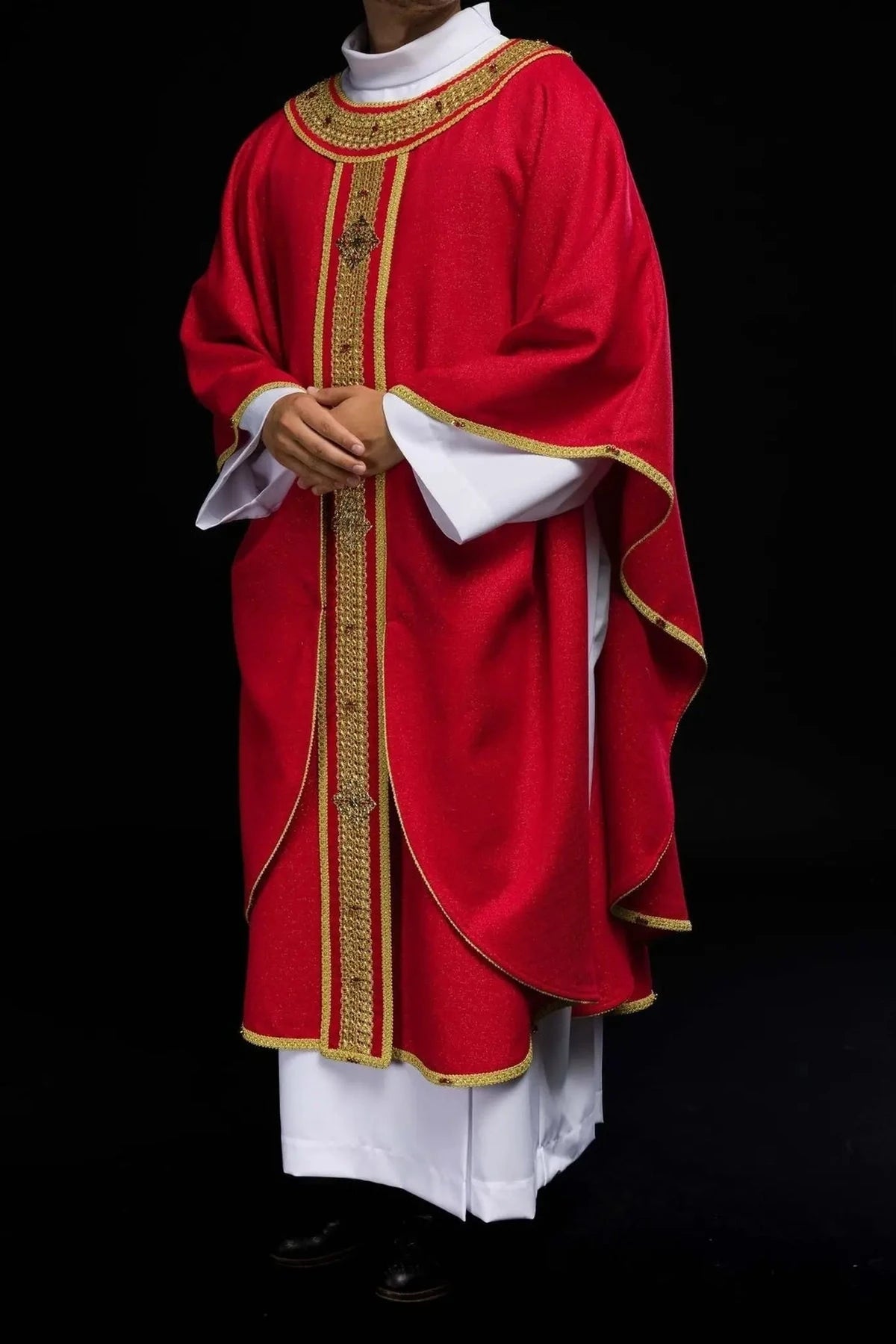 Red Chasuble Hand-Decorated with Natural Stones — detail view 15
